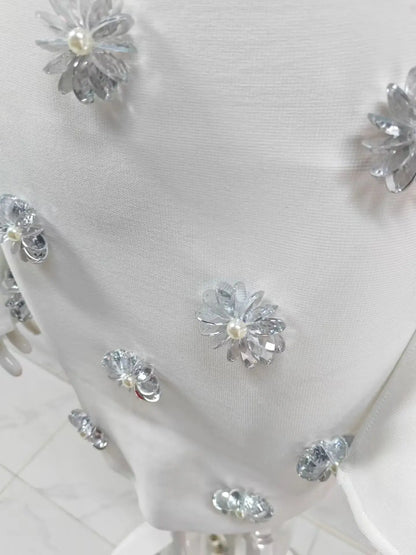Beaded Cutout Mini Knitted Long Sleeves White Dress beading close-up · nz-bg-v1