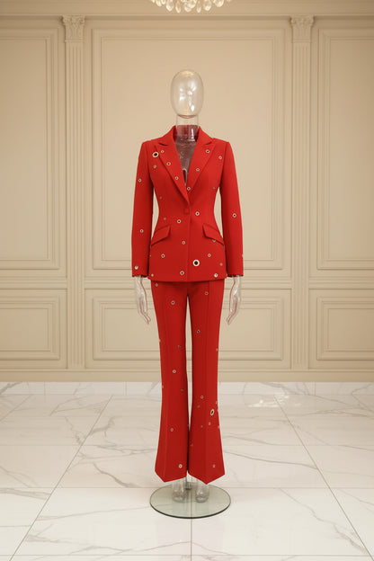 Metal Hole One Button Suit Pants Set red mannequin view · nz-bg-v1