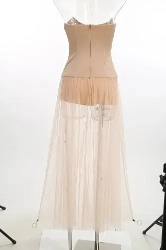 Champagne Sweetheart Strapless Beaded Floor-Length A-Line Dress hanging view · nz-alt-v1