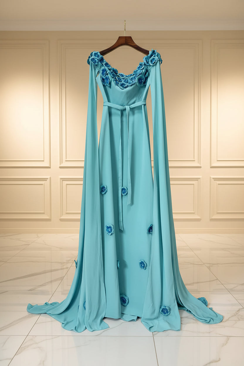 3D Flowers Formal Off Shoulder Dress front view · nz-bg-v1