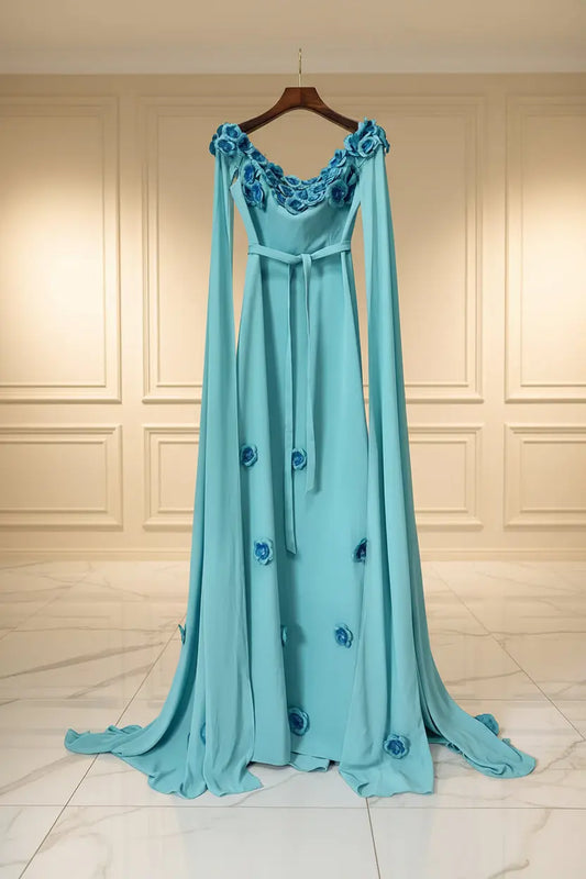 3D Flowers Formal Off Shoulder Dress front view · nz-bg-v1