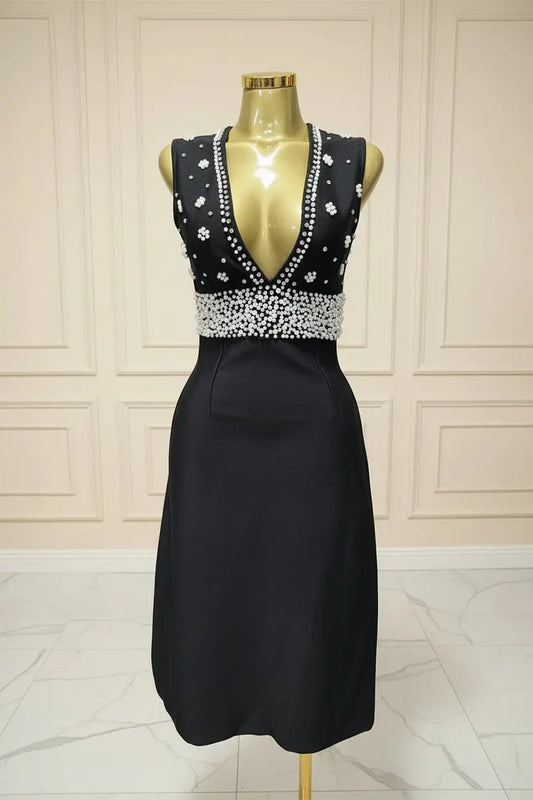 Black Pearl Beaded Dress mannequin front view · nz-bg-v1