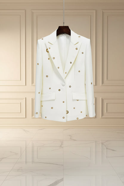 Metal Hole One Button Suit white blazer view · nz-bg-v1