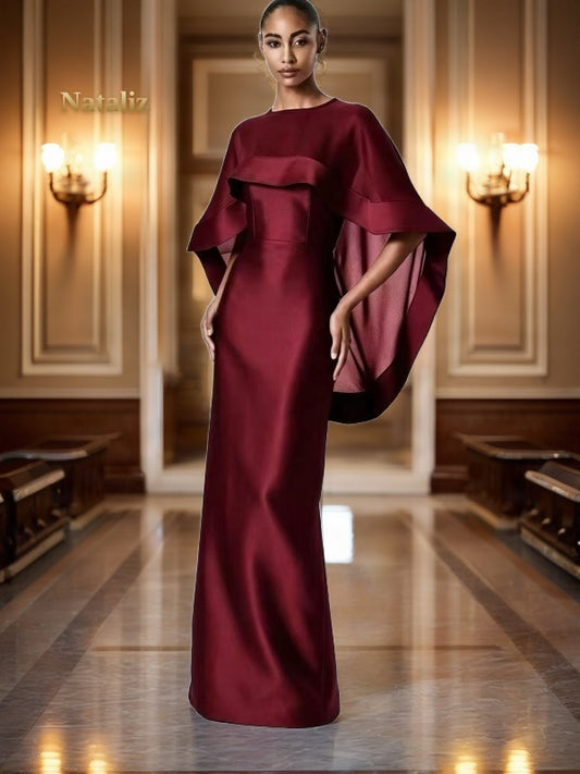 Cape Sleeve Maxi Gown with Structured Bodice model front view