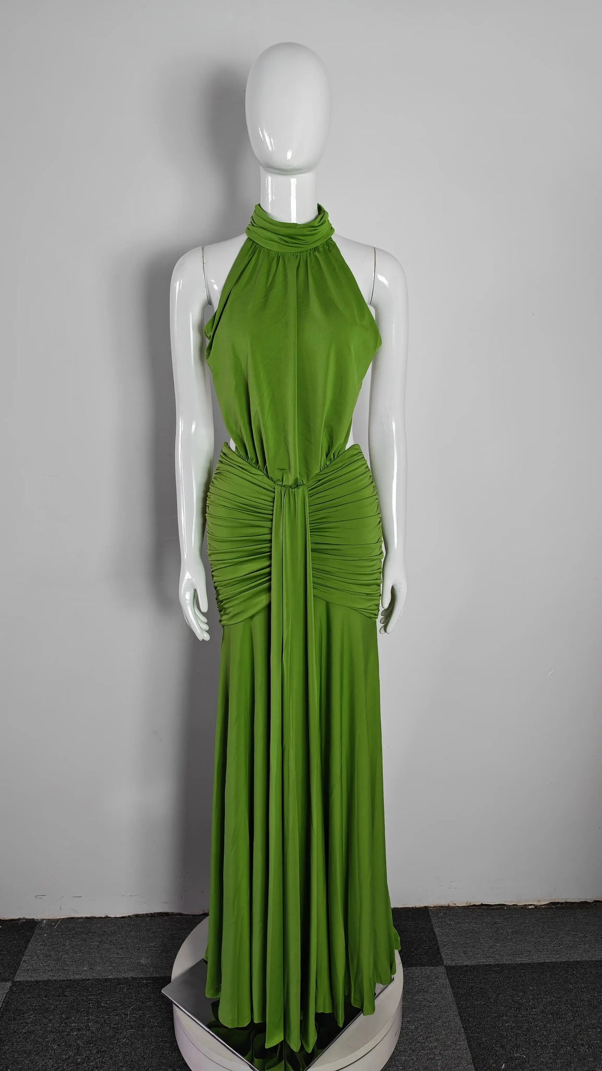 Halter Neck Dress Backless green mannequin view · nz-alt-v1
