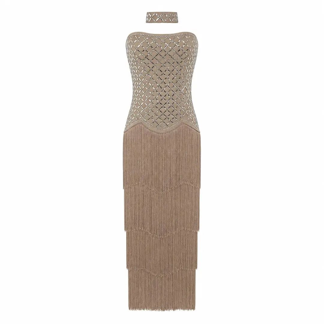 Strapless Tulle Dress with Sequined Natural Waist and Tiered Ruffle flat lay view · nz-alt-v1