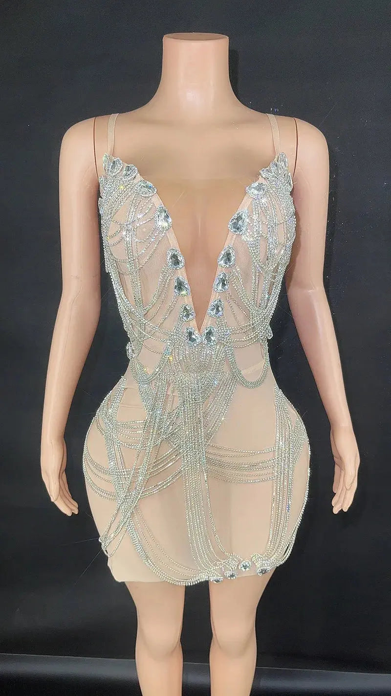 Crystal Rhinestone Fringe Mini Dress mannequin view · nz-alt-v1