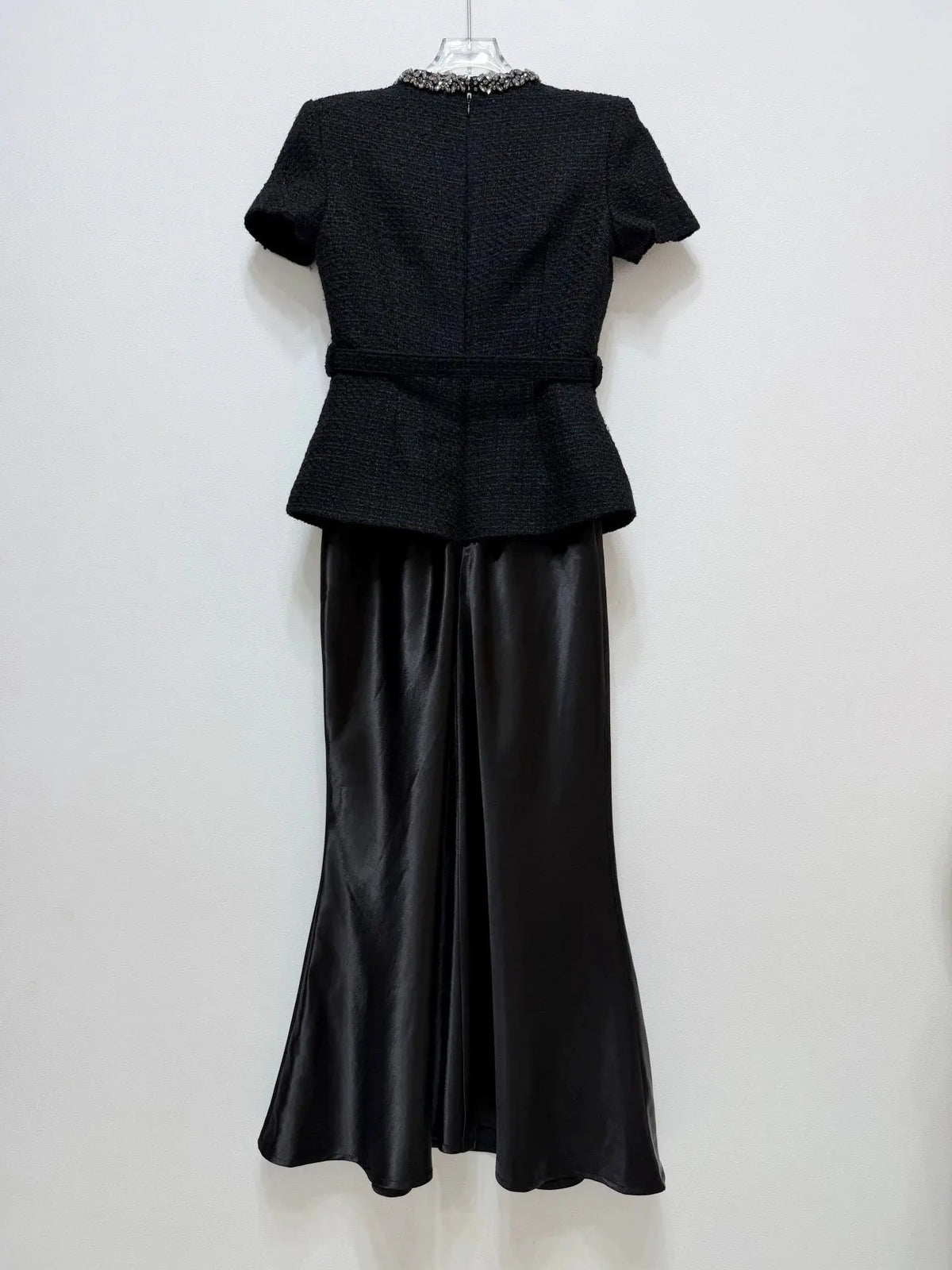 Tweed Two Piece Set Top & Maxi Skirt black hanging view · nz-alt-v1