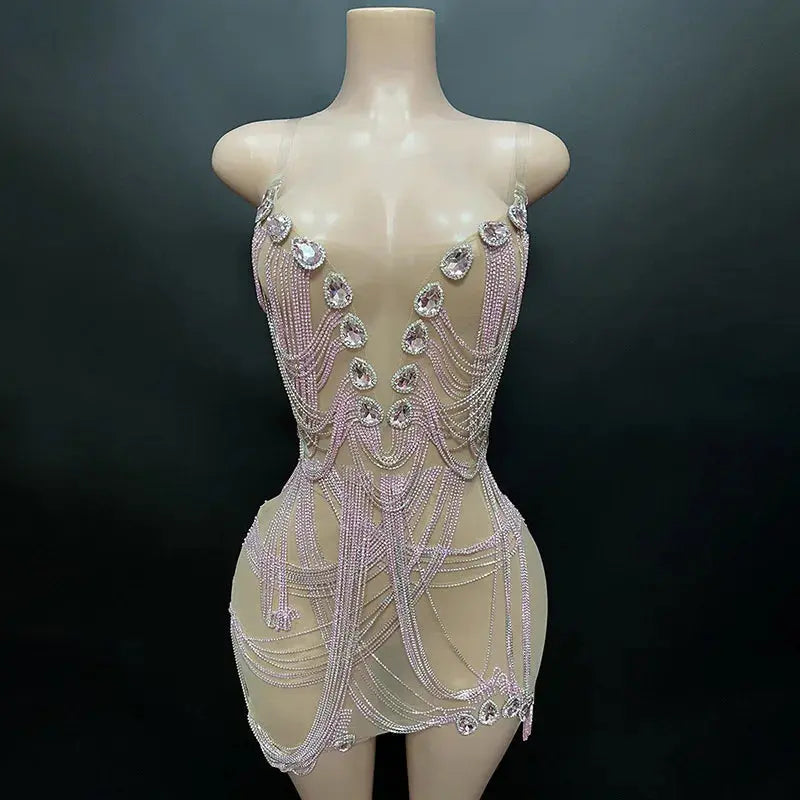 Crystal Rhinestone Fringe Mini Dress mannequin view · nz-alt-v1