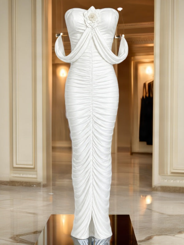 Ruched Strapless Maxi Gown with Draped Shawl mannequin view · nz-bg-v1