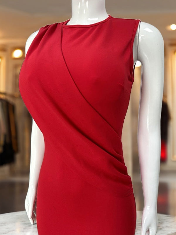 Draped Cape-Sleeve Maxi Dress in Red mannequin view · nz-bg-v1