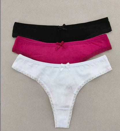 Pack of 3 stretch thong with lace trimming 95% cotton Nataliz