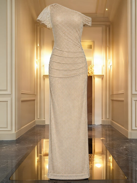 Crystal-Embellished One-Shoulder Ruched Maxi Dress mannequin view · nz-bg-v1