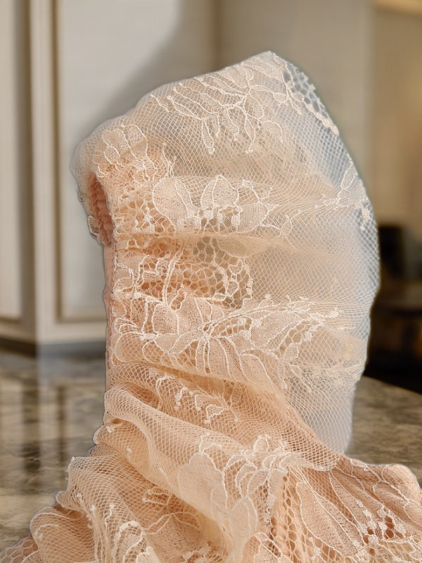 Blush Lace Corset Maxi Dress with Ruffle Peplum detail view · nz-bg-v1