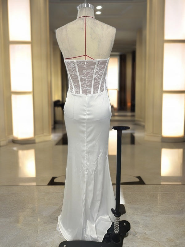 Strapless Lace Corset Maxi Dress in Ivory mannequin view · nz-bg-v1