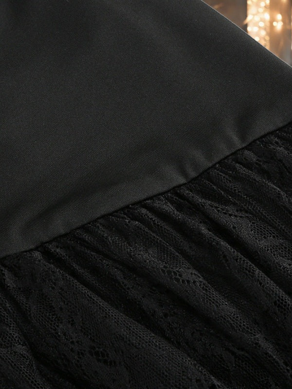 Sheer Floral Lace Long Sleeve Maxi Dress in Black detail view · nz-bg-v1