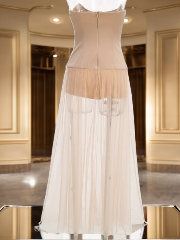 Strapless Beaded Bodice Sheer Maxi Dress in Blush mannequin view · nz-bg-v1