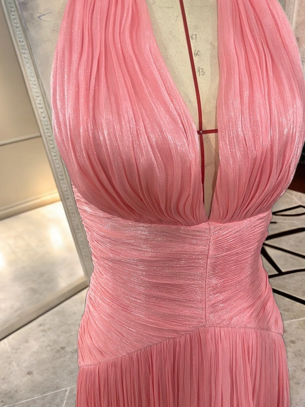 Pleated Halter Neck Maxi Dress with Front Slip detail view · nz-bg-v1