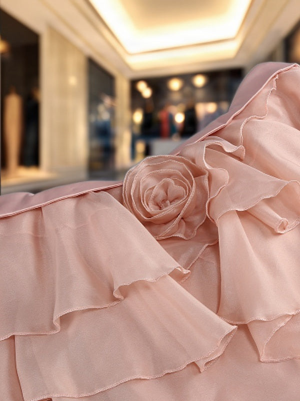 Off-Shoulder Ruffle Maxi Dress in Blush Pink detail view · nz-bg-v1