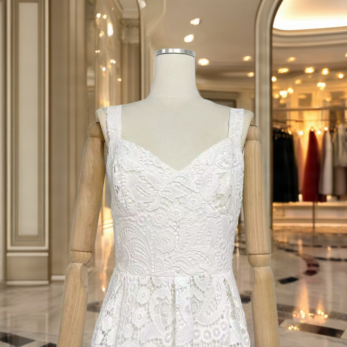 Scalloped Lace Midi Dress with Sweetheart Neckline mannequin view · nz-bg-v1