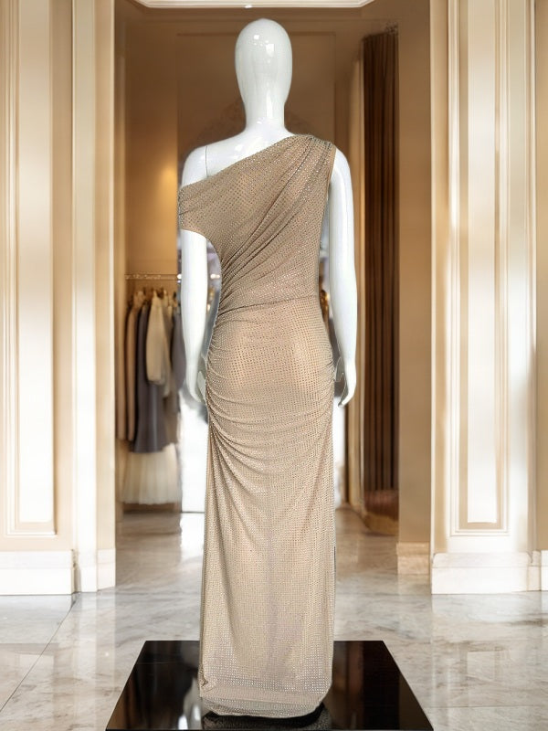 Crystal-Embellished One-Shoulder Ruched Maxi Dress mannequin view · nz-bg-v1