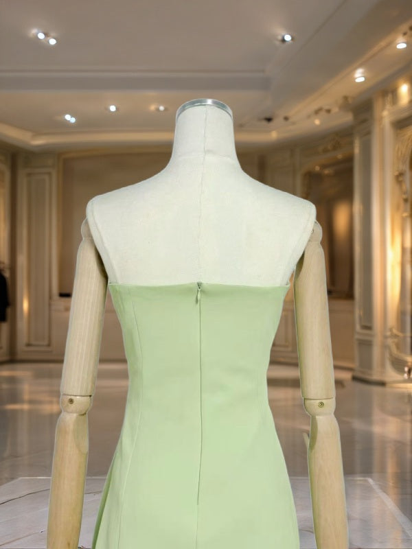 Strapless Mini Dress with Floral Appliqué in Soft Lime mannequin view · nz-bg-v1