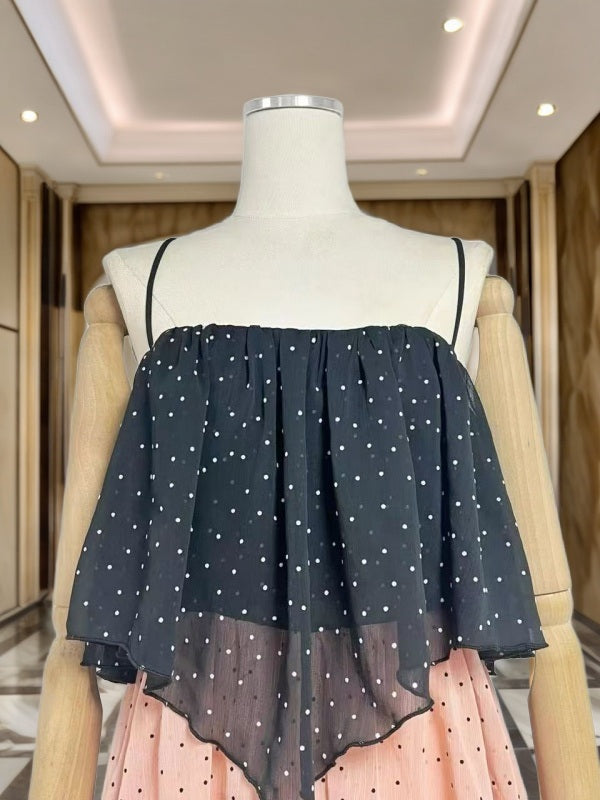 Tiered Polka Dot Maxi Dress in Black, Blush & Cream mannequin view · nz-bg-v1