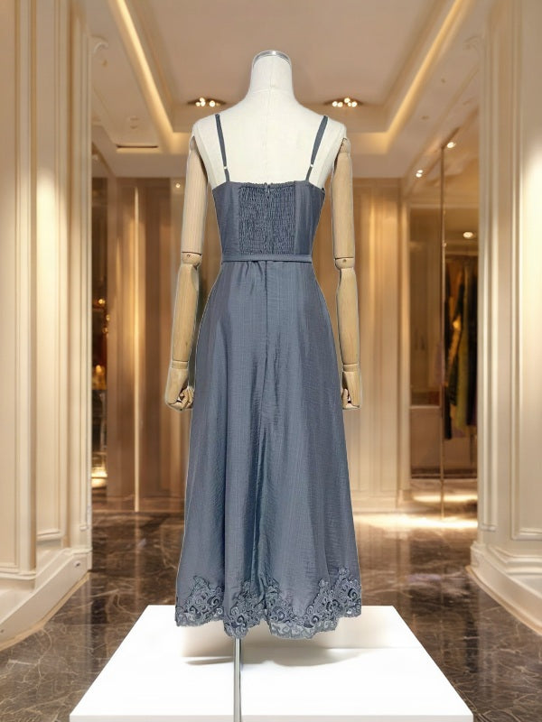 Lace-Trim Sweetheart Midi Dress in Dusty Blue mannequin view · nz-bg-v1