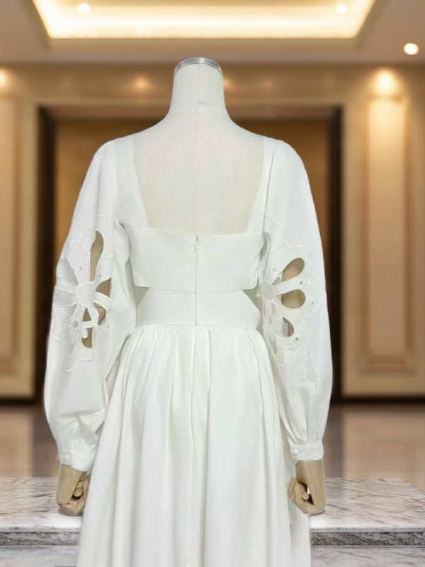 Floral Cutwork High-Low Maxi Dress with Puff Sleeves mannequin view · nz-bg-v1