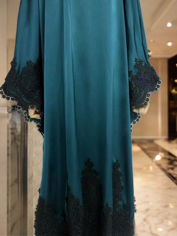 Lace-Trim Satin Maxi Kaftan Dress mannequin view · nz-bg-v1