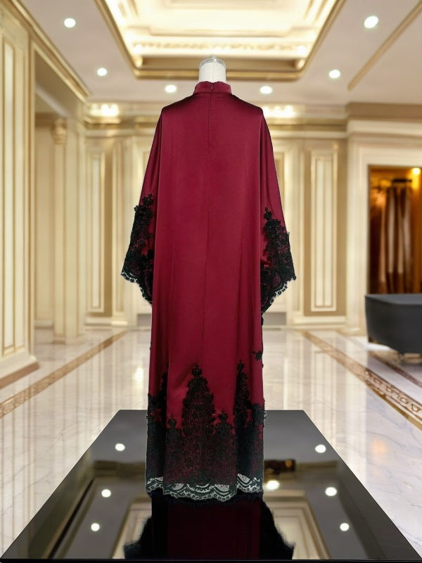 Lace-Trim Satin Maxi Kaftan Dress mannequin view · nz-bg-v1