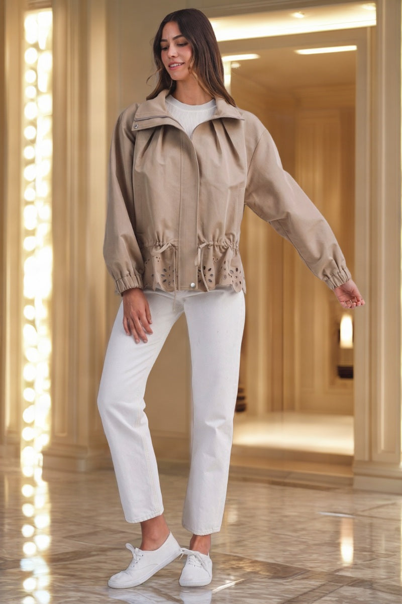 Eyelet Hem Anorak Jacket model front view · nz-bg-v1