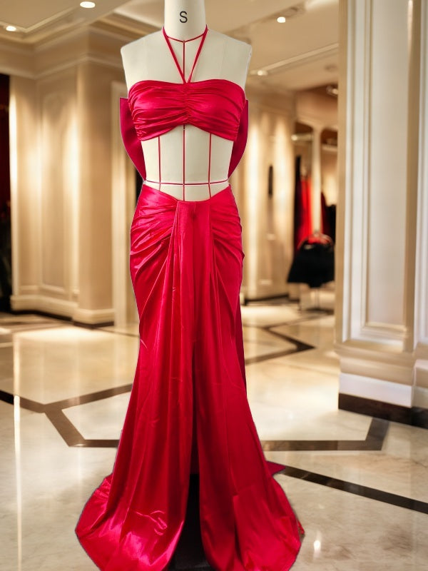 Red Halter Bow-Back Two-Piece Gown Set mannequin view · nz-bg-v1