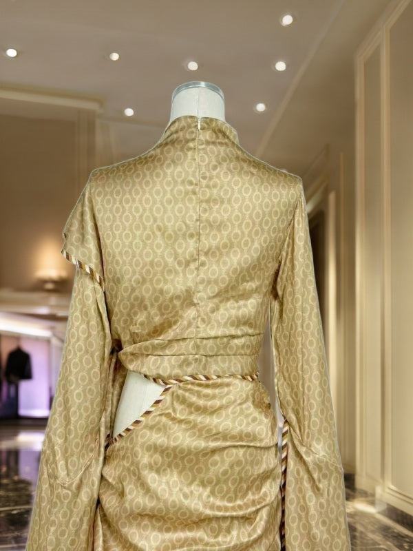 Golden Cutout Handkerchief Hem Maxi Dress mannequin view · nz-bg-v1