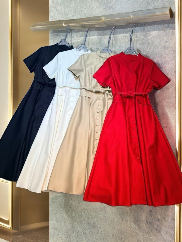 Mandarin Collar Button-Front Midi Dress hanging view · nz-bg-v1