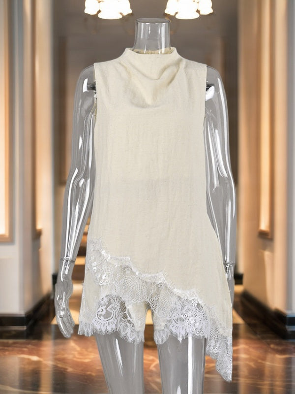 Draped Neck Sleeveless Top and Lace Trim Shorts Set mannequin view · nz-bg-v1