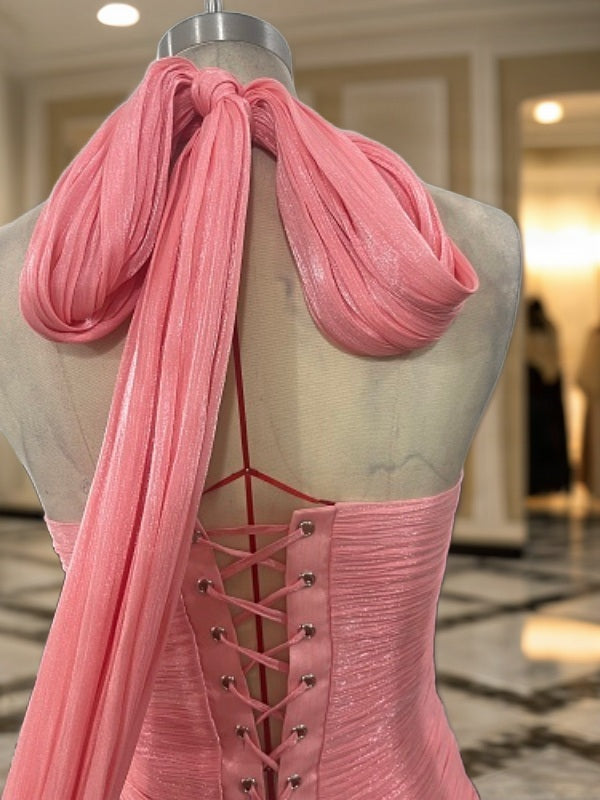 Pleated Halter Neck Maxi Dress with Front Slip detail view · nz-bg-v1