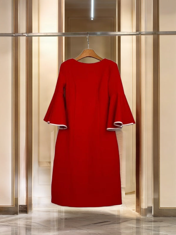 Contrast Trim Flared Sleeve Midi Dress hanging view · nz-bg-v1