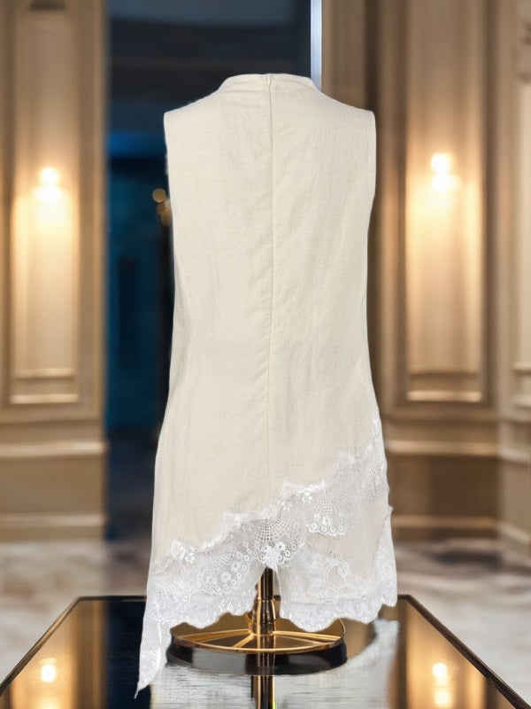 Draped Neck Sleeveless Top and Lace Trim Shorts Set flat lay view · nz-bg-v1