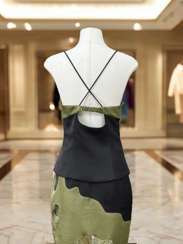 Olive and Black Lace Trim Cami Top and Midi Skirt Set mannequin view · nz-bg-v1