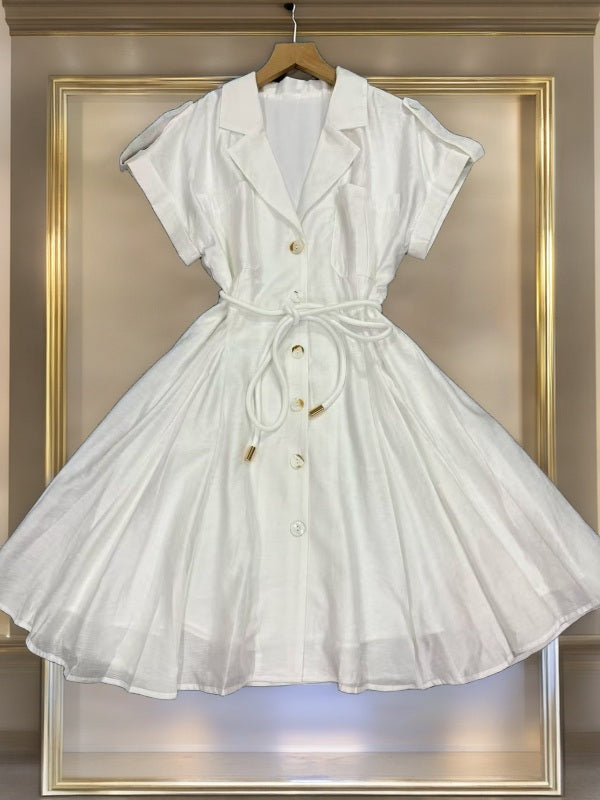 Notch Collar Rope Belt Button-Front Mini Dress hanging view · nz-bg-v1