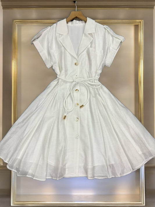 Notch Collar Rope Belt Button-Front Mini Dress hanging view · nz-bg-v1