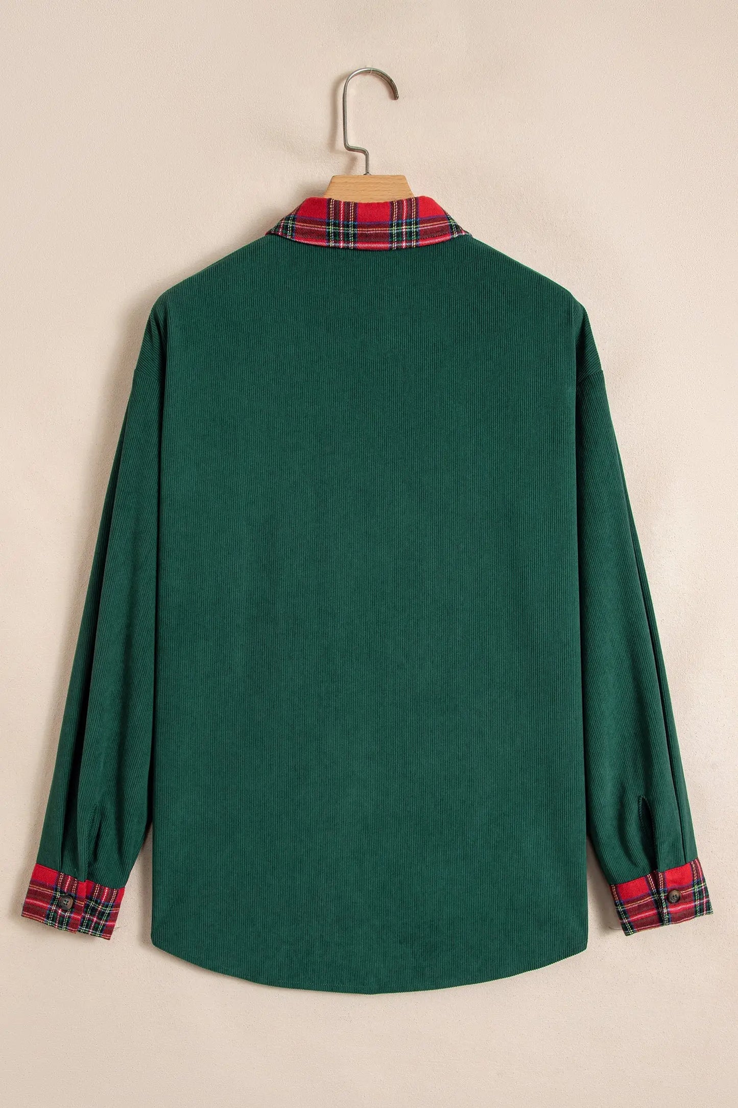 Blackish Green Plaid Pocket Button Long Sleeve Shift Shacket