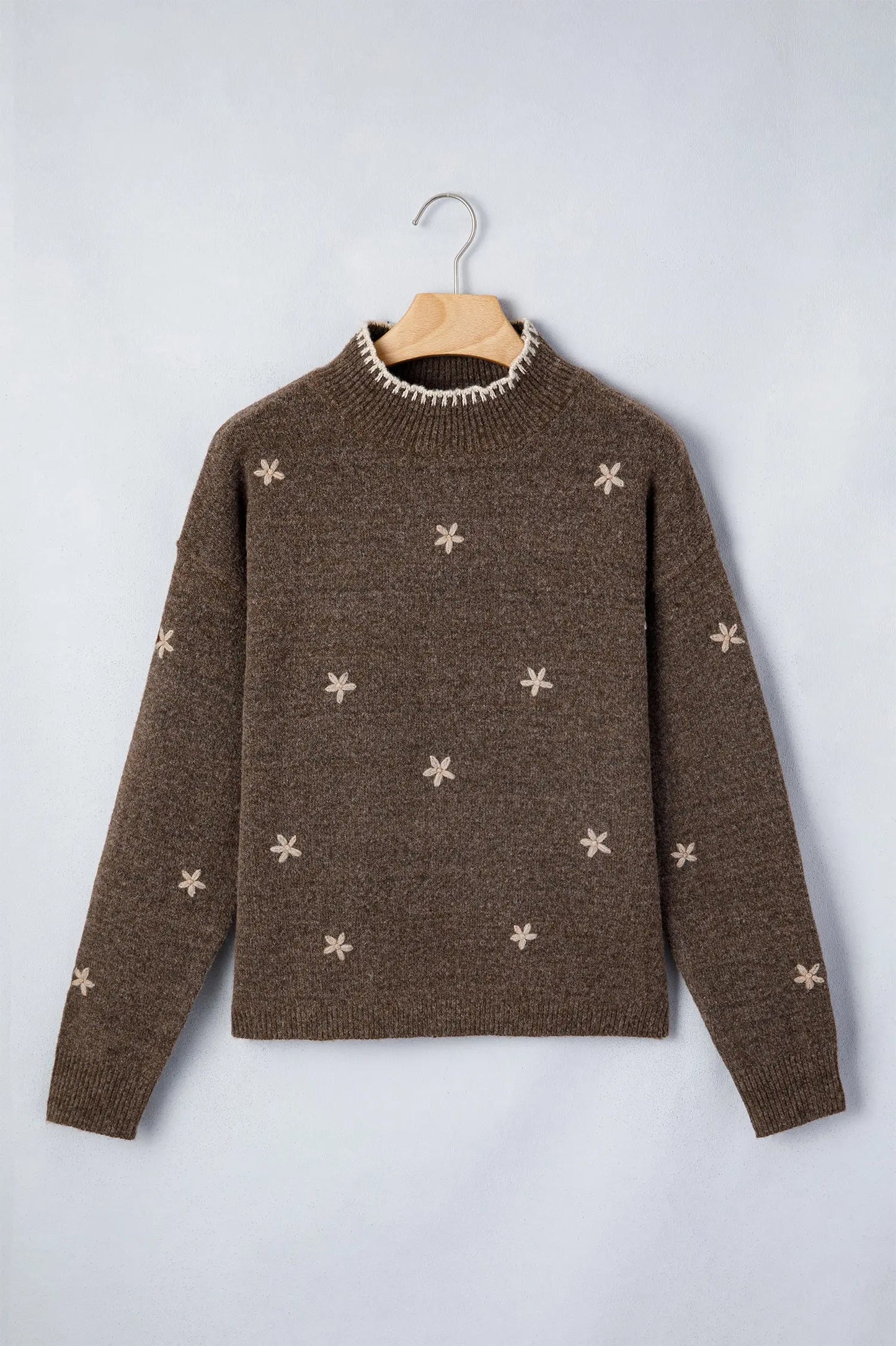 Chicory Coffee Floral Print High Neck Long Sleeve Sweater