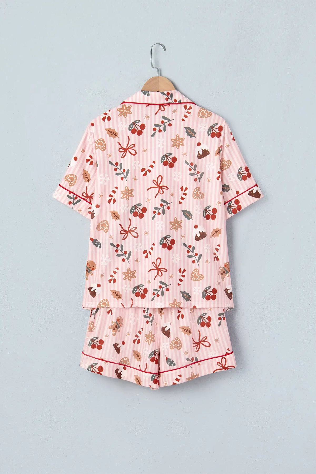 Pink Abstract Christmas Print Short Sleeve Two Piece Lounge Set