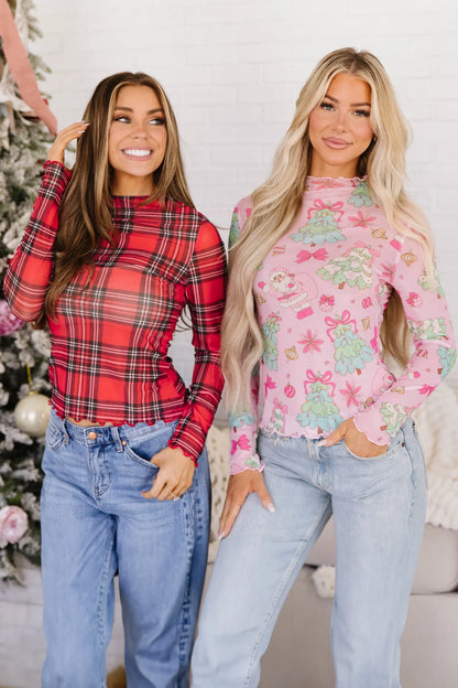 Pink Abstract Print Stand Neck Slim Fit Long Sleeve Top