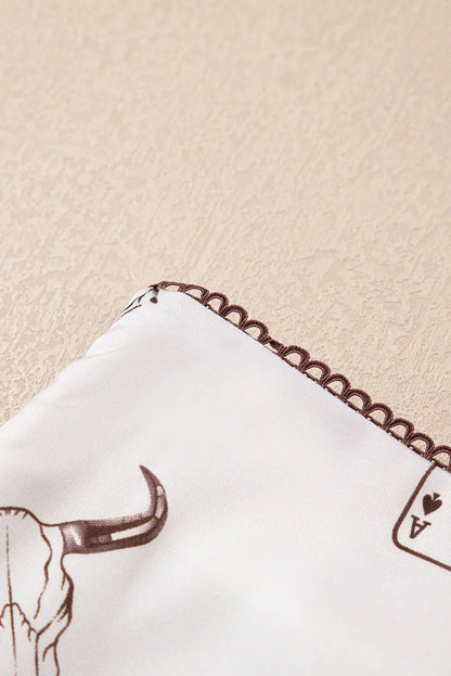White Western Print Satin Long Skirt - Skirts