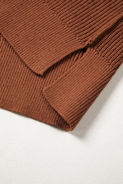 Chestnut Long Sleeve Ribbed Knit Stand Neck Regular Fit Sweater