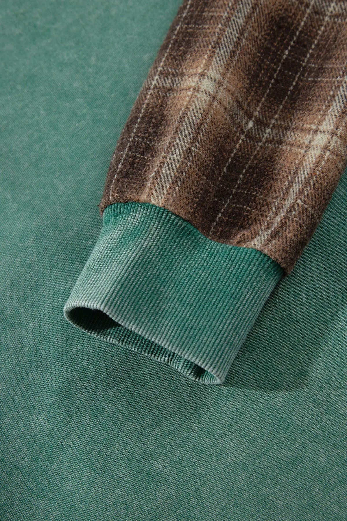 Smoke Green Plaid Colorblock Hoodie detail view · nz-alt-v1