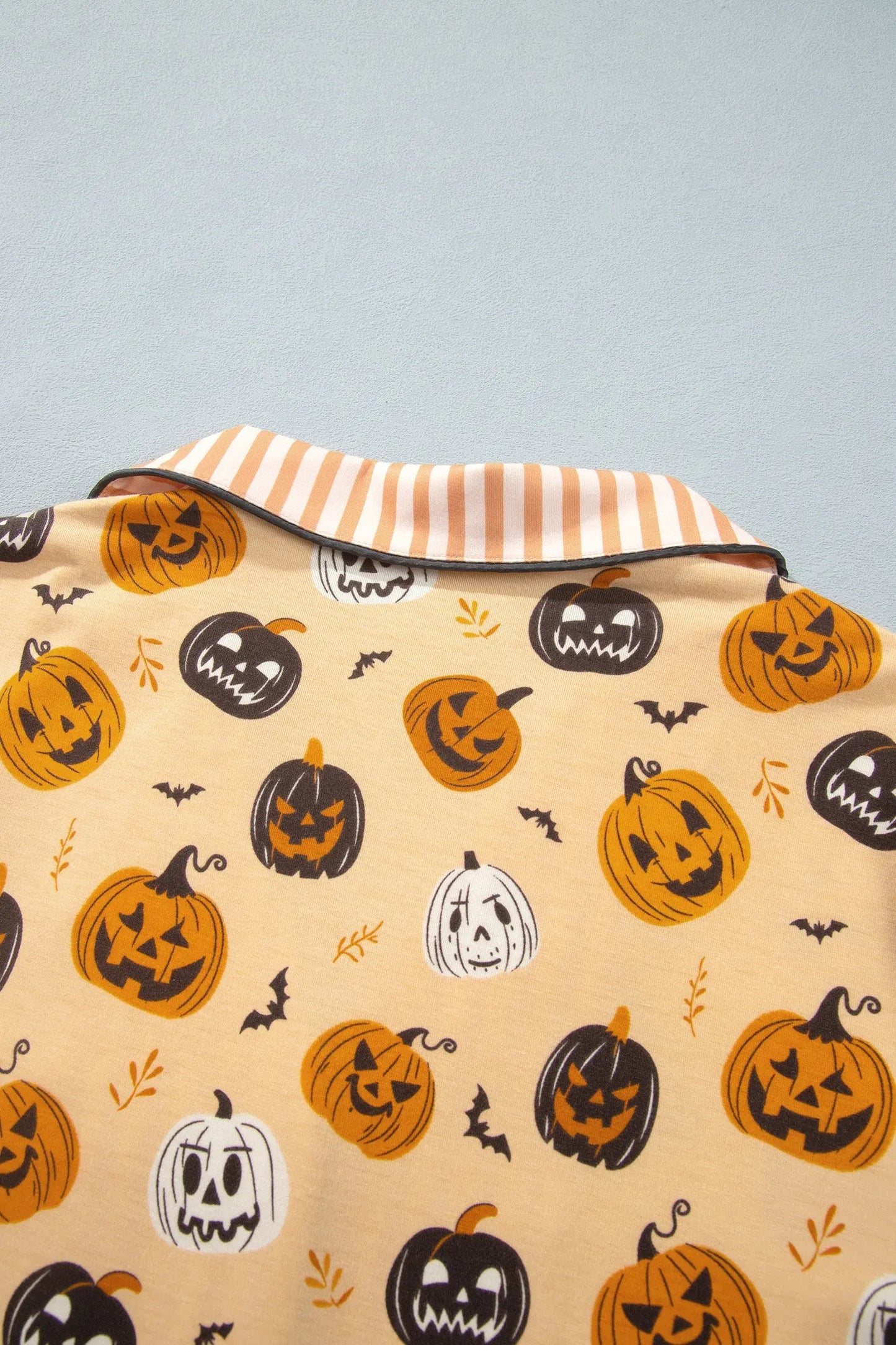 Orange Halloween Pumpkin Print Two Piece Long Sleeve Lounge Set